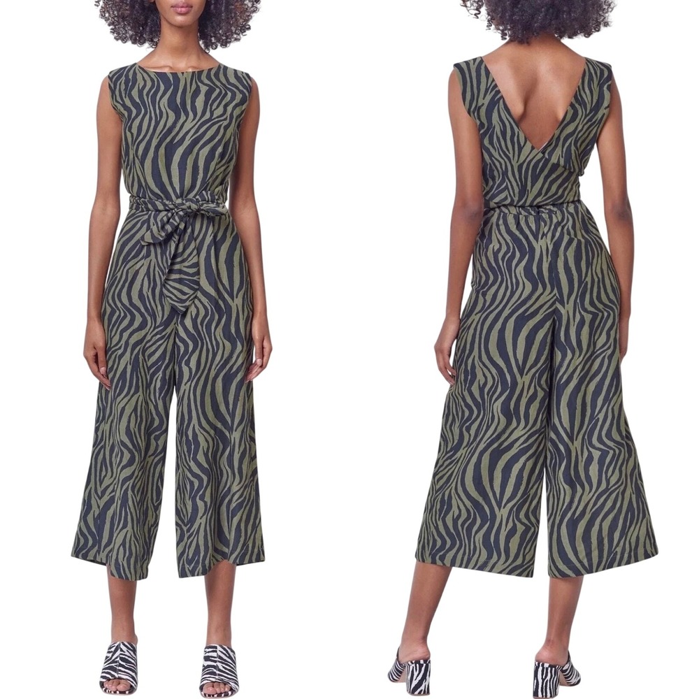 Anthropologie Corey Lynn Calter Linen Blend Wide Leg Zebra Jumpsuit Medium